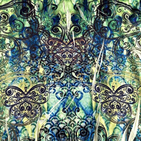 One World Tunic Top Womens XL Green Butterfly Embellished Fairycore Boho Y2K - Picture 9 of 10